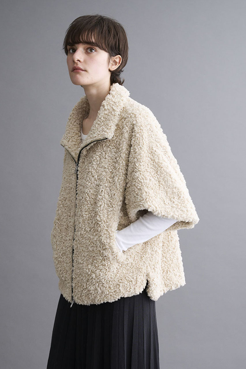 three dots(スリードッツ)｜プードルボア ポンチョベスト/オフホワイト