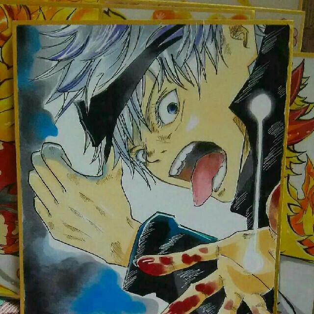 五条悟 呪術廻戦 手描き イラスト 手描きイラスト ファンアート 色紙の