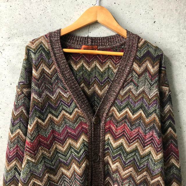 イタリア製 マルチカラーニットカーディガン イタリア製 柄ニット