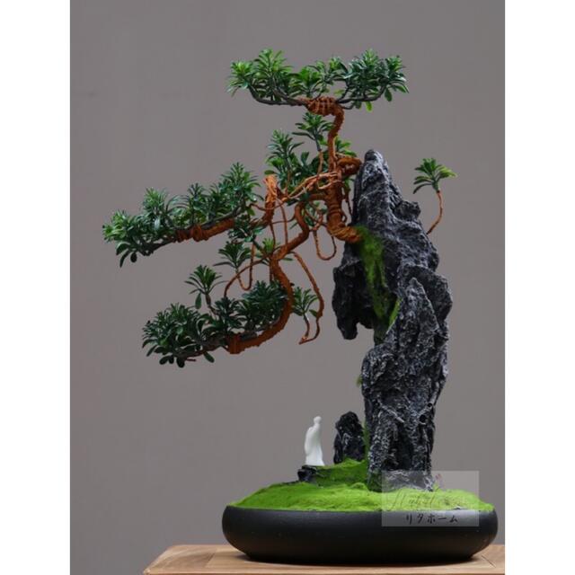 インテリアグリーン ．高級模造迎客松盆栽 置物 禅意迎客盆栽装飾品