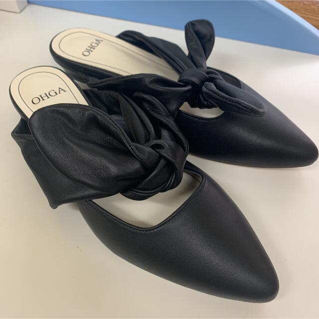 OHGA レザーリボンミュール 黒 ブラック M