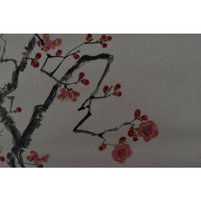 真作】植中直斎/梅花寿帯鳥図/掛軸☆宝船☆Z-916
