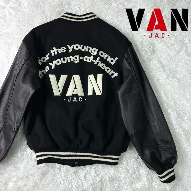 VAN Jacket - 【激レア•美品】VAN JACKET スタジャン 黒×黒 袖レザー L