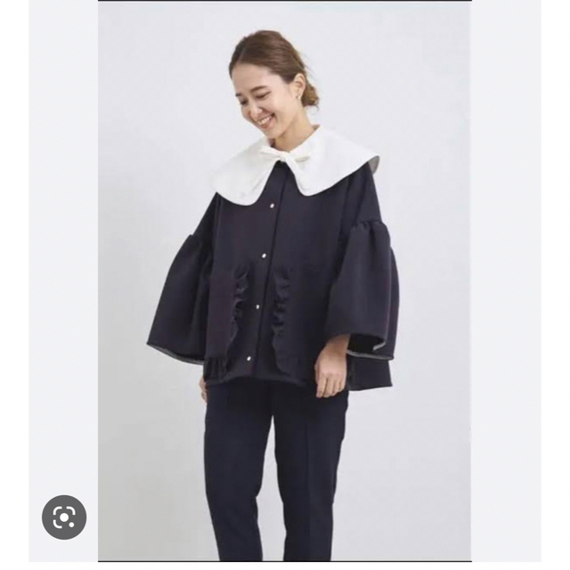 yori ネイビー フリルポケット ノーカラージャケット 【公式通販】