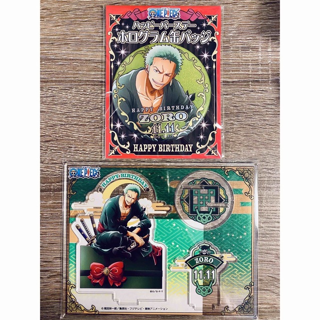 ワンピース バースデー ホログラム缶バッジ ONE PIECE アクスタ ゾロの
