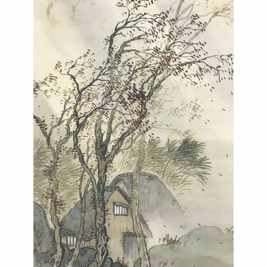 真作】吉田鋤牛/晩秋之図/秋景山水図/山水図/掛軸☆宝船☆AD-498 真作