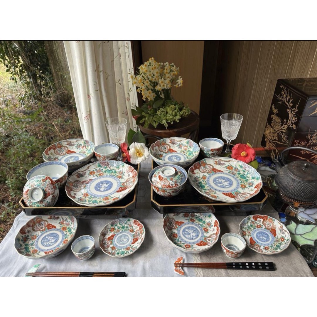 D様へ感謝お嫁入り‼️いいとこどり伊万里Dragon❌あじさい桐七寸皿＆膾