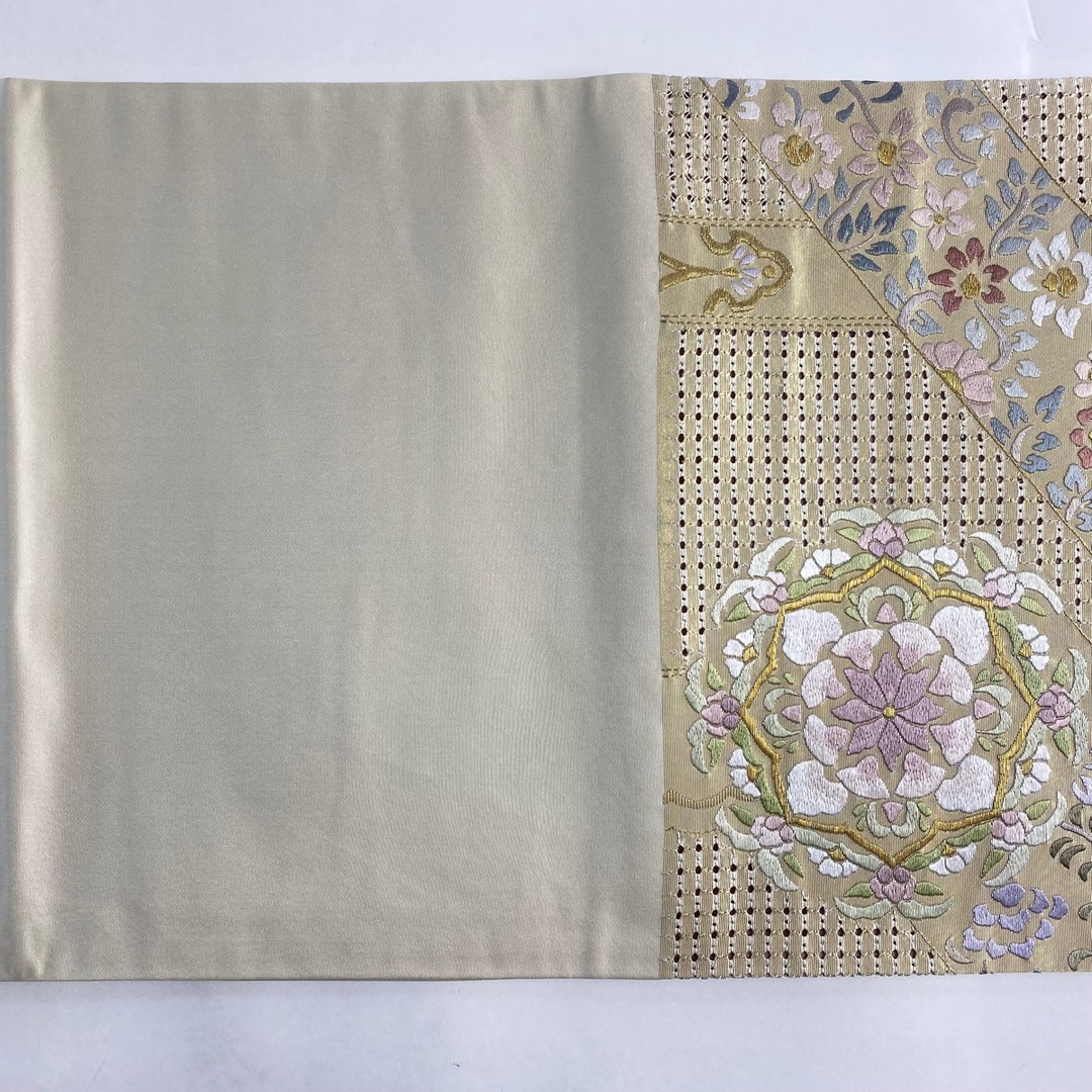 袋帯 袋帯 美品 逸品 六通 正絹 美品 逸品 華文 鳥 刺繍 金銀糸