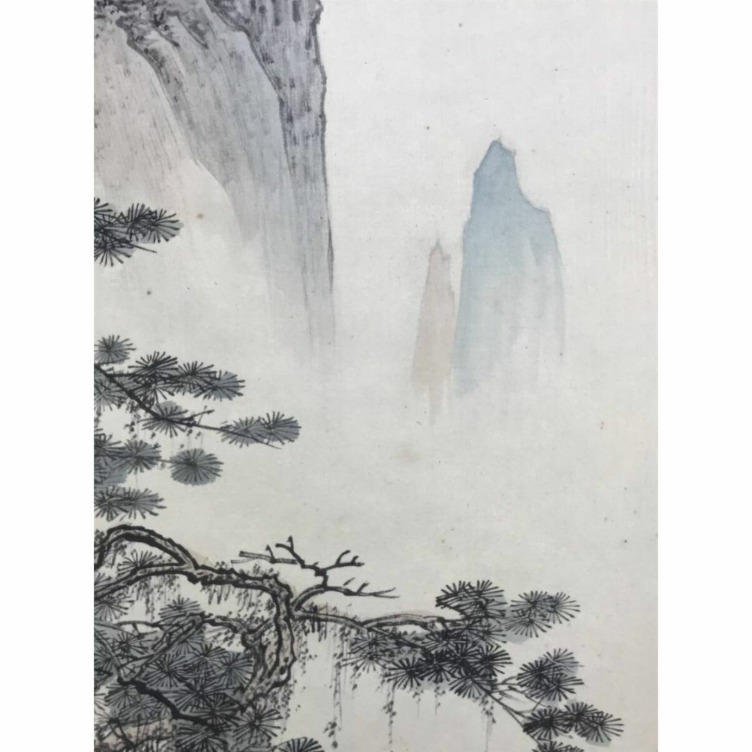 真作/如松/山水図/遠峰清雲/彩色山水図/中国山水図/掛軸☆宝船☆AF-659