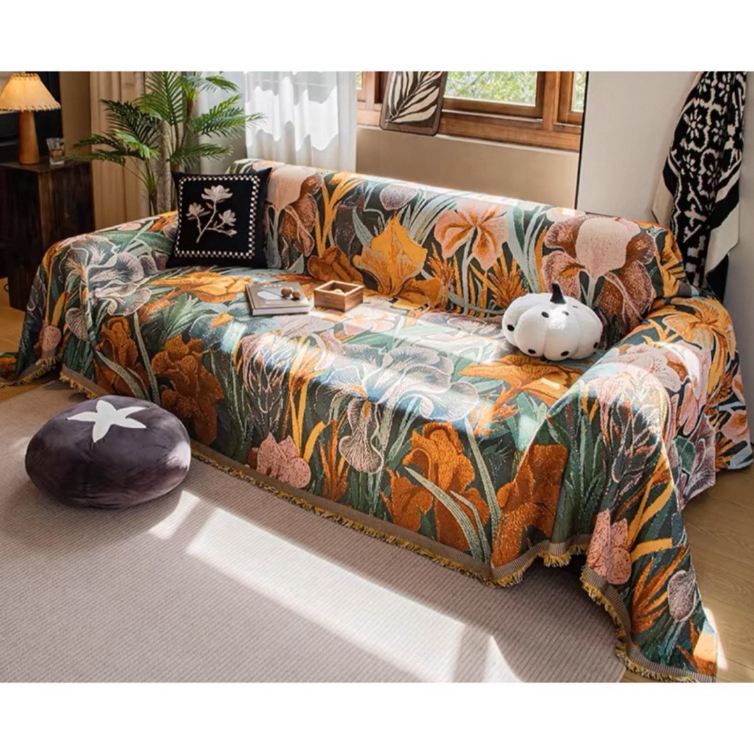 花 花 マルチカバー ソファーカバー ビンテージラグ 181x124 マルチ