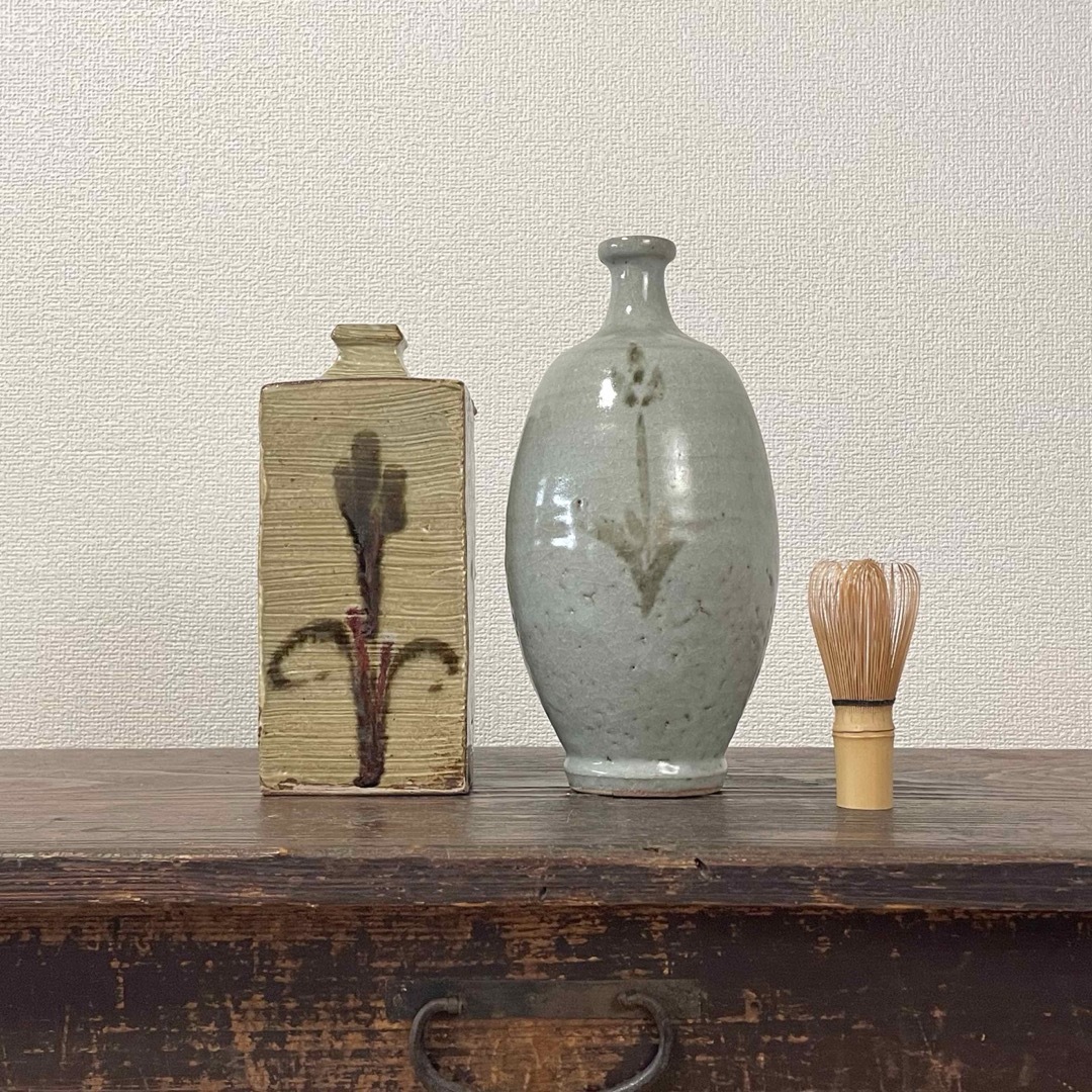 丸田正美 花入 二点まとめ 角瓶 灰釉 花瓶 徳利 黒牟田焼