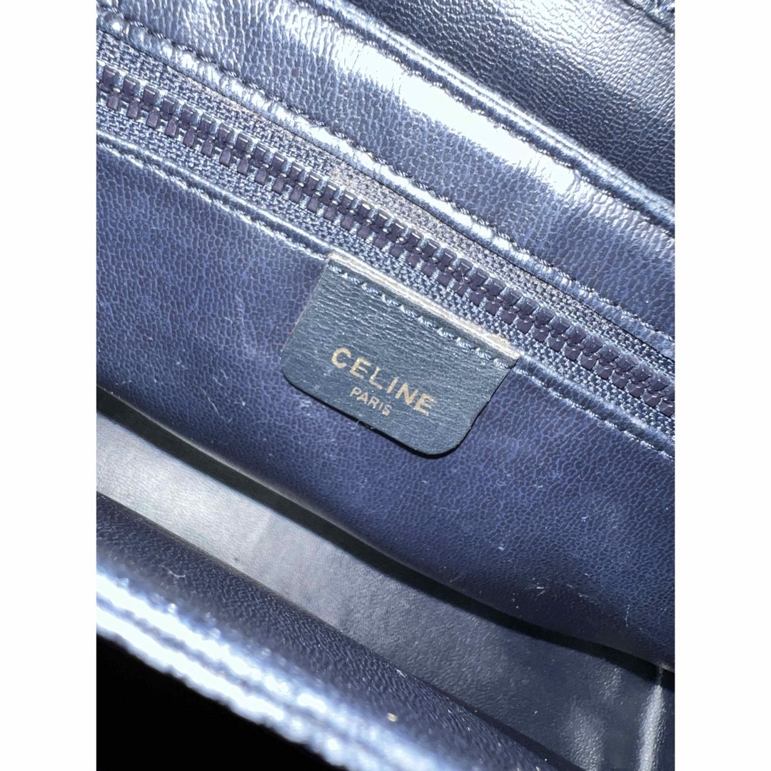 CELINE マンテル ハンドバッグ レザー ネイビー ヴィンテージ セリーヌ