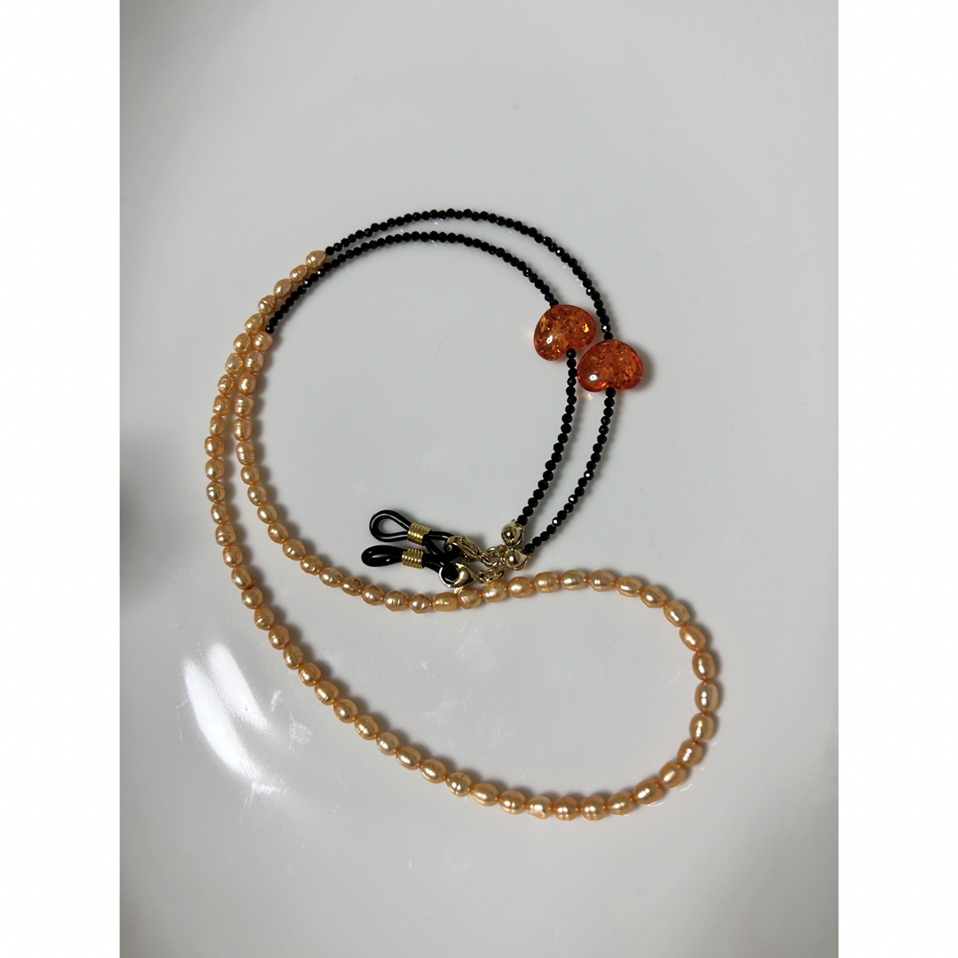 淡水パール 琥珀 ハート ブラックスピネル 2way マスク メガネチェーン