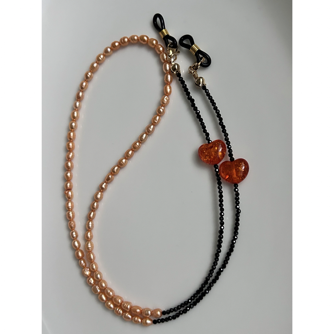淡水パール 琥珀 ハート ブラックスピネル 2way マスク メガネチェーン