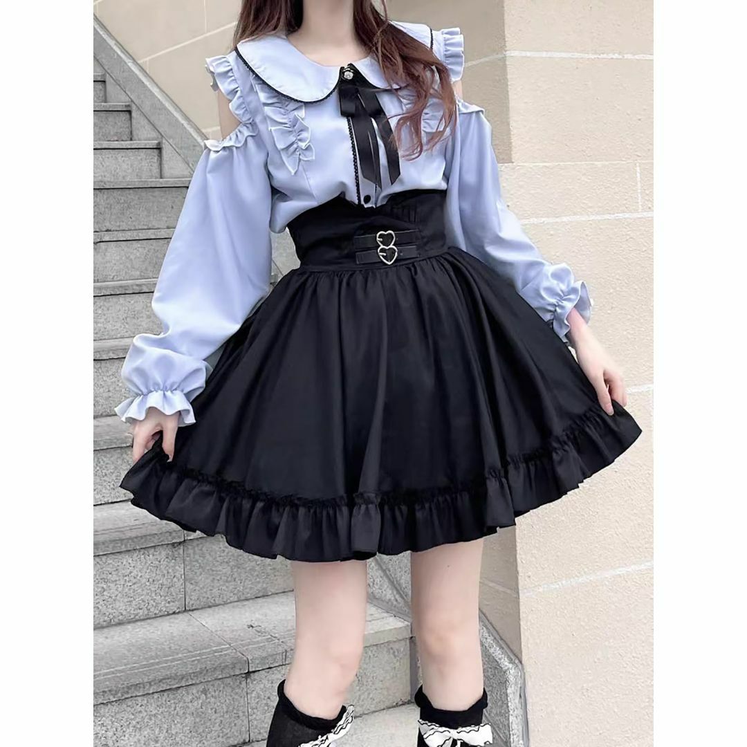 LAVASEON] 可愛い 地雷系 量産型 ブラウス レディース 肩出し 蝶結の