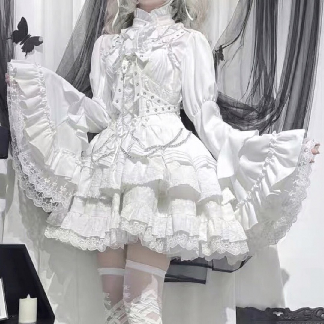 ラスト1点】ロリータ 姫袖 ブラウス M ハイネック ホワイトの通販 by