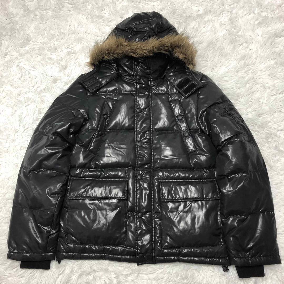 Y2K ファーダウンジャケット 光沢 グランジ お兄系 平成 黒の通販 by