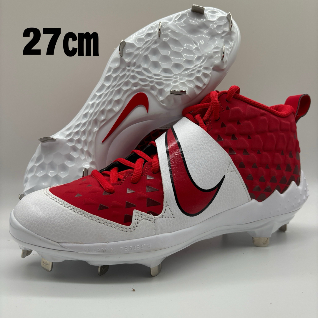 NIKE - NIKE 野球 スパイク 金具 レッド 赤 27㎝ミドルカット 軽量の