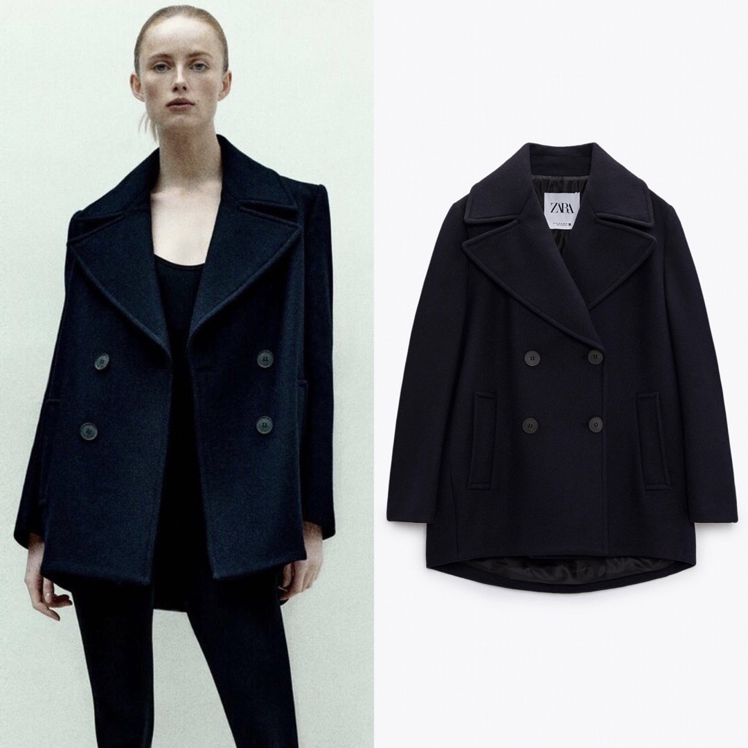 ZARA - 新品 ZARA ウール混紡ダブルブレスト仕様コート Lサイズの通販