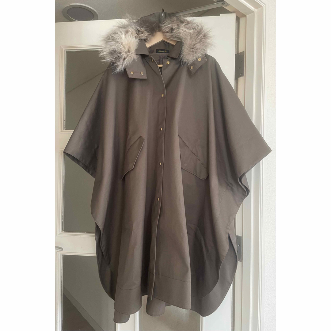 Drawer - 美品 Drawer オリーブ ファー付 ケープコート ポンチョ 定