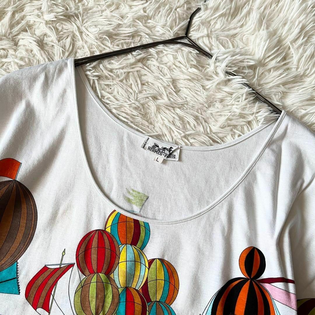 HERMES ワンピース カラフル バルーン 半袖 Lサイズ ホワイト 白