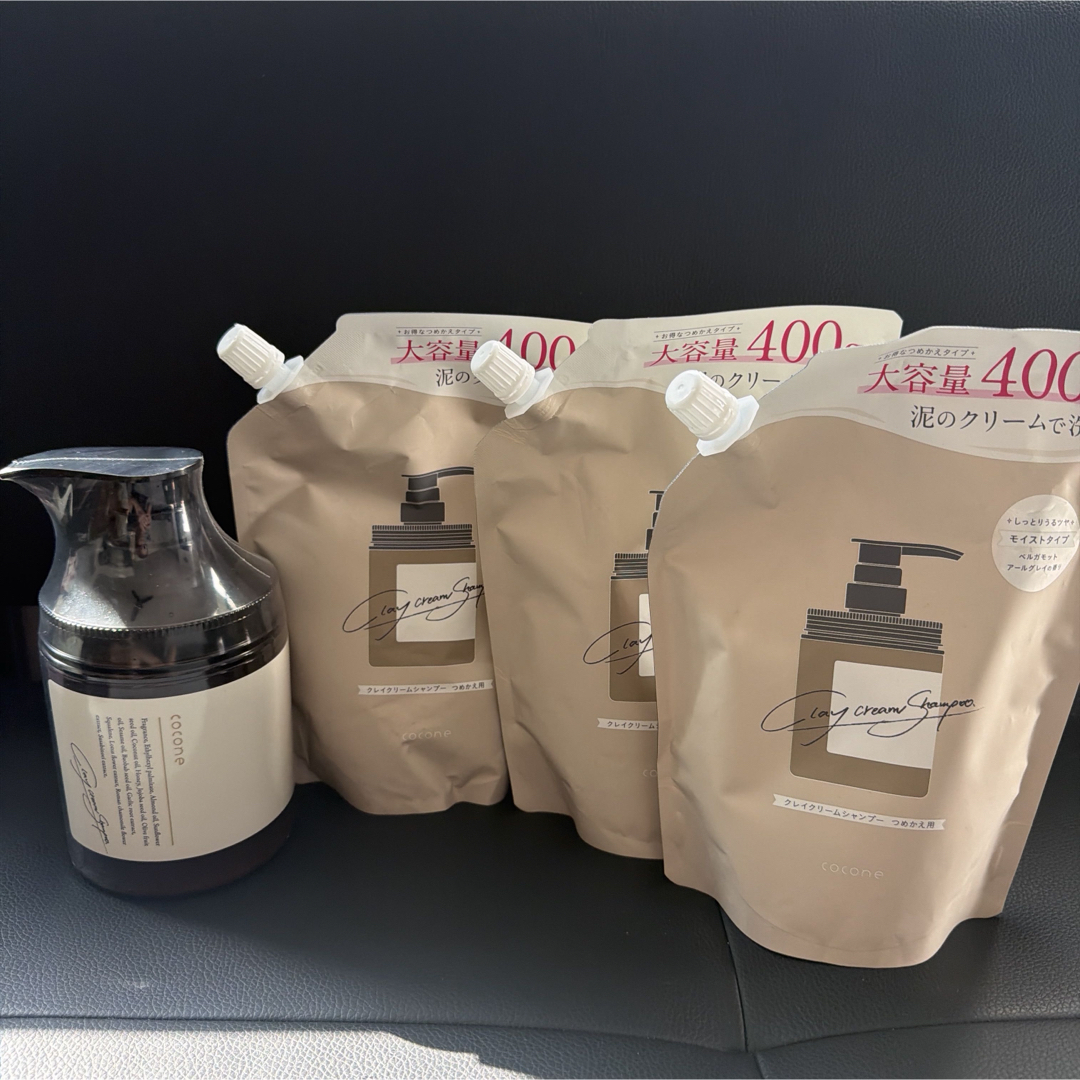 値下げ)cocona クリームシャンプー 400g ポンプ式＆詰め替え用3個の