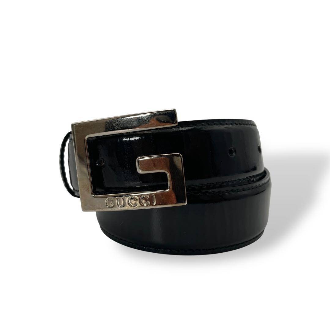 GUCCI - GUCCI グッチ エナメルレザー ベルト ブラック シルバー G