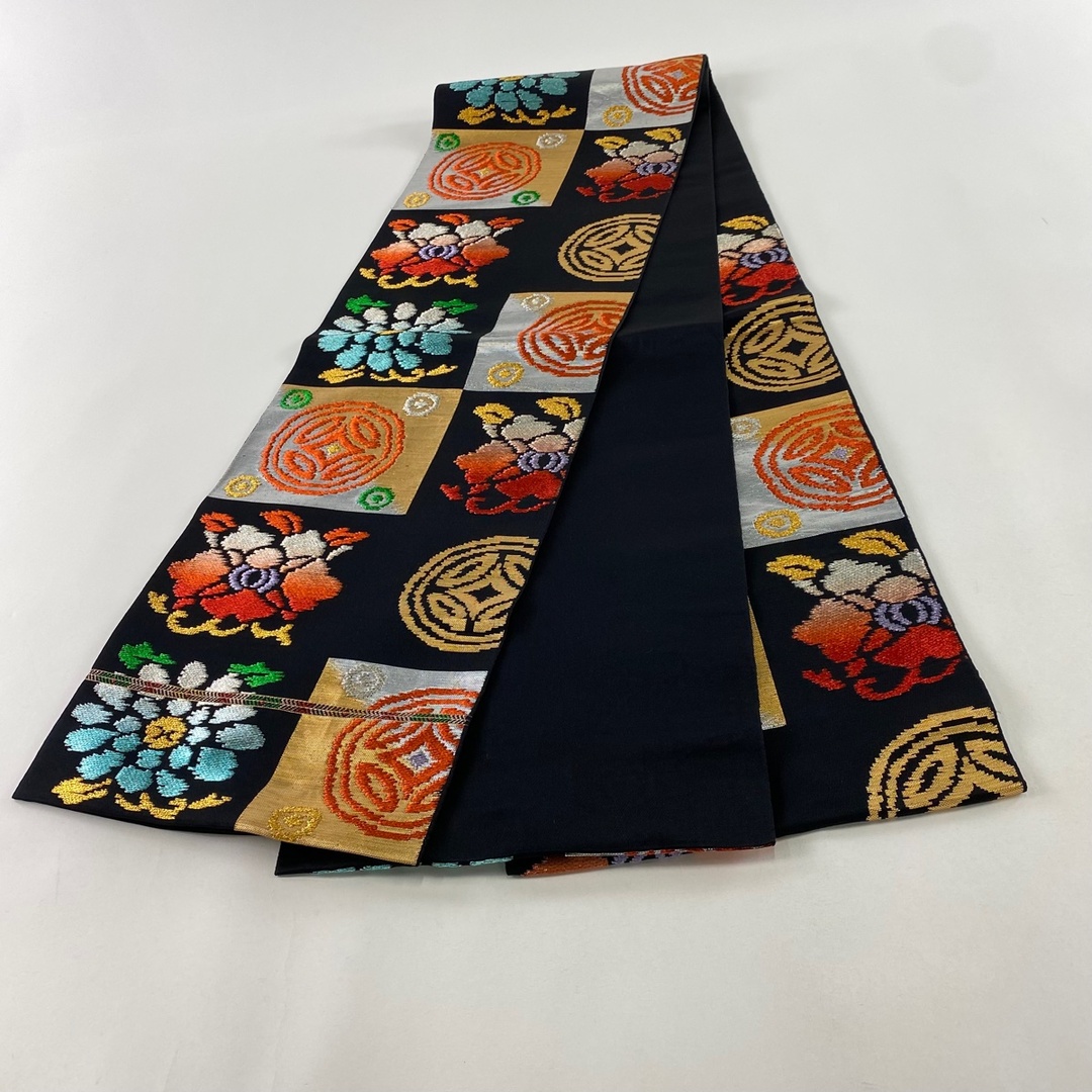 袋帯 美品 秀品 六通 正絹 袋帯 秀品 草花 鳥 金銀糸 箔