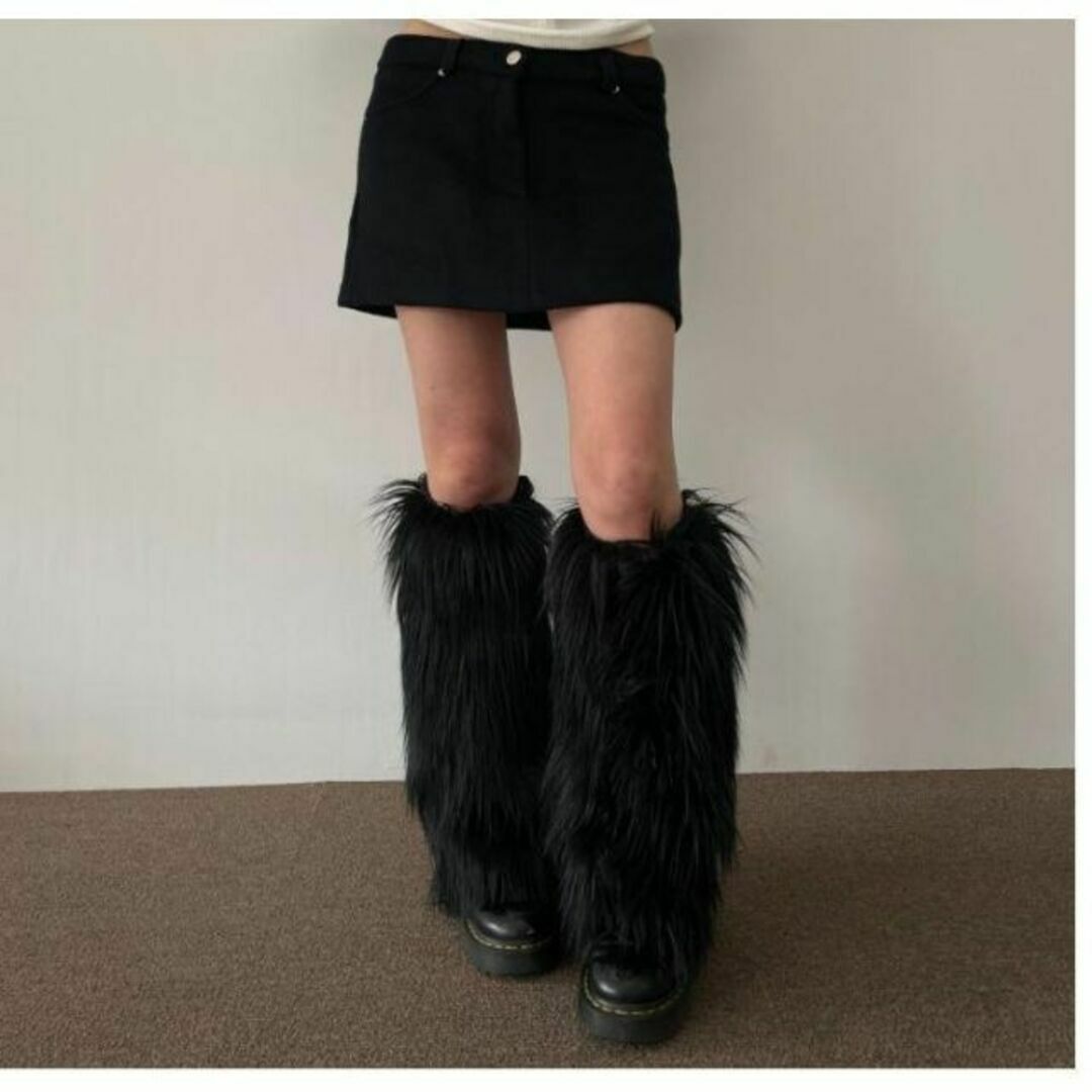 黒 ブラック レッグウォーマー ファーレッグ ファー コスプレ ギャル