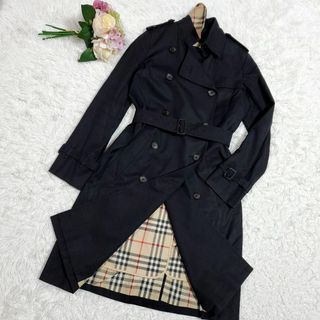 BURBERRY - M バーバリー ロング トレンチコート 黒 ウール100