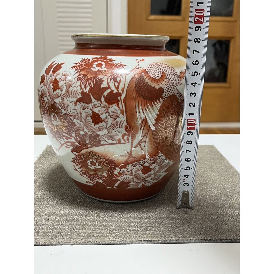 古九谷焼 原石 青赤獅子金彩牡丹丸紋 花瓶 古九谷焼原石青赤獅子金彩