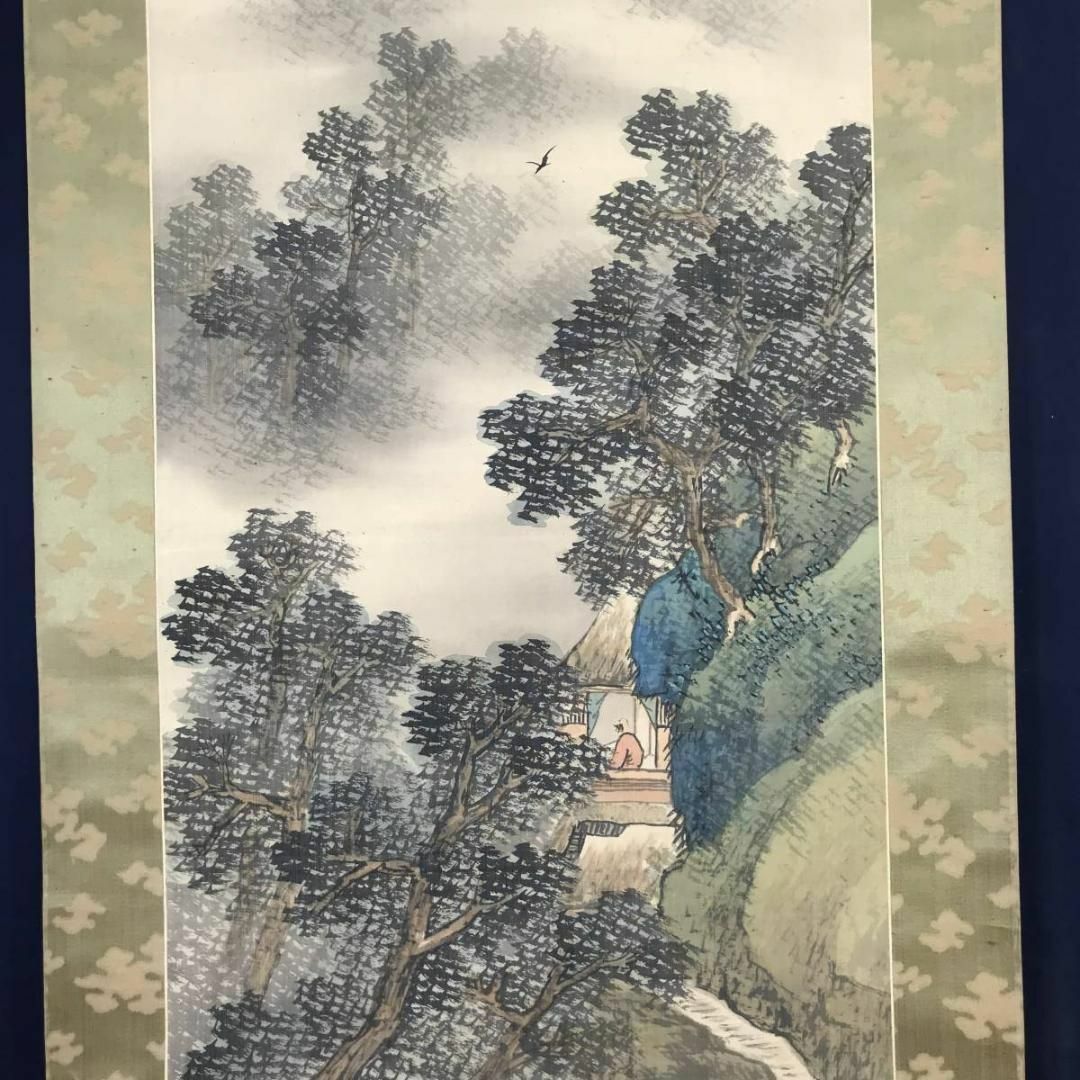 真作】赤松雲嶺/山亭時鳥図/青緑山水人物図/掛軸☆宝船☆AB-584の通販