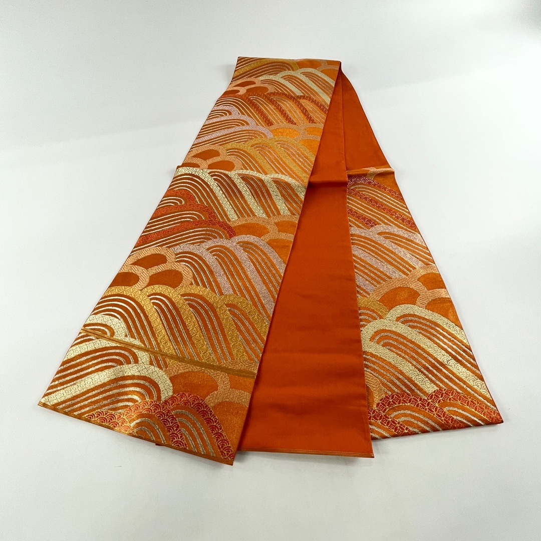 袋帯 名品 向鳥 華文 螺鈿 金彩 金色 お太鼓柄 正絹 中古 袋帯 名品