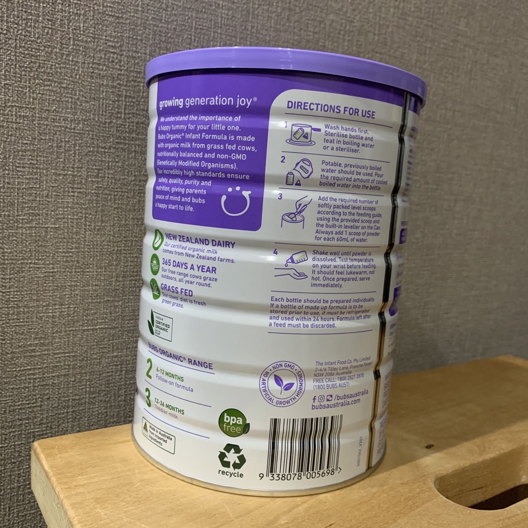 bubs organic グラスフェッド粉ミルク 0-6ヶ月用 bubs organic