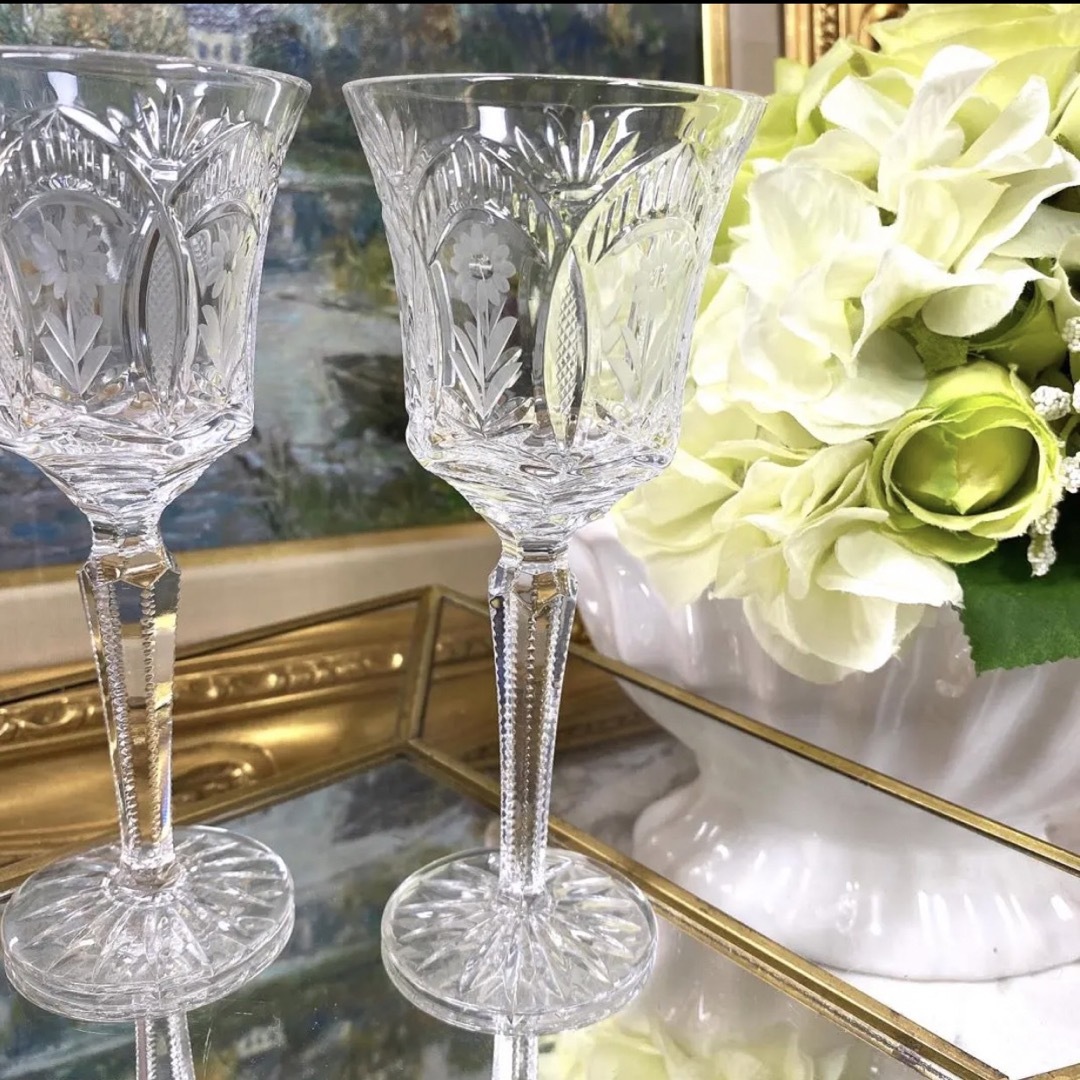 のわ 旧東独製 カメイガラス 被せ切子 クリスタルドナウ ペアグラス 旧