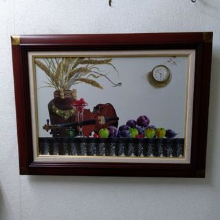 肉質油絵横F12晩秋民家竹内敏彦額装仕上げ品