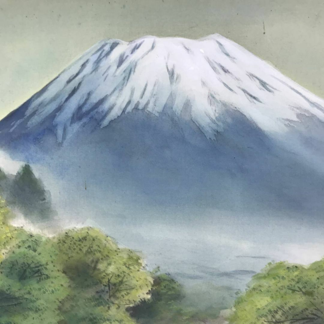 真作/堀江春斎/富士に白糸滝図/富士山図/滝図/山水図/掛軸☆宝船☆AE