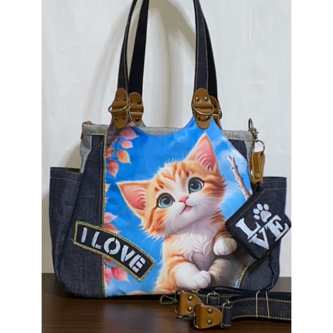 ☆岡山デニム☆ネコファー☆ステンシル☆トラ猫☆リュック対応☆4way