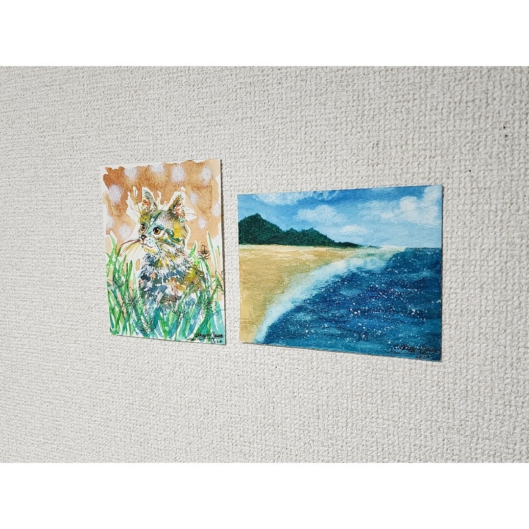 水彩画 猫の絵 猫 海の絵 風景画 絵画 動物画の通販 by ☆ハッピー
