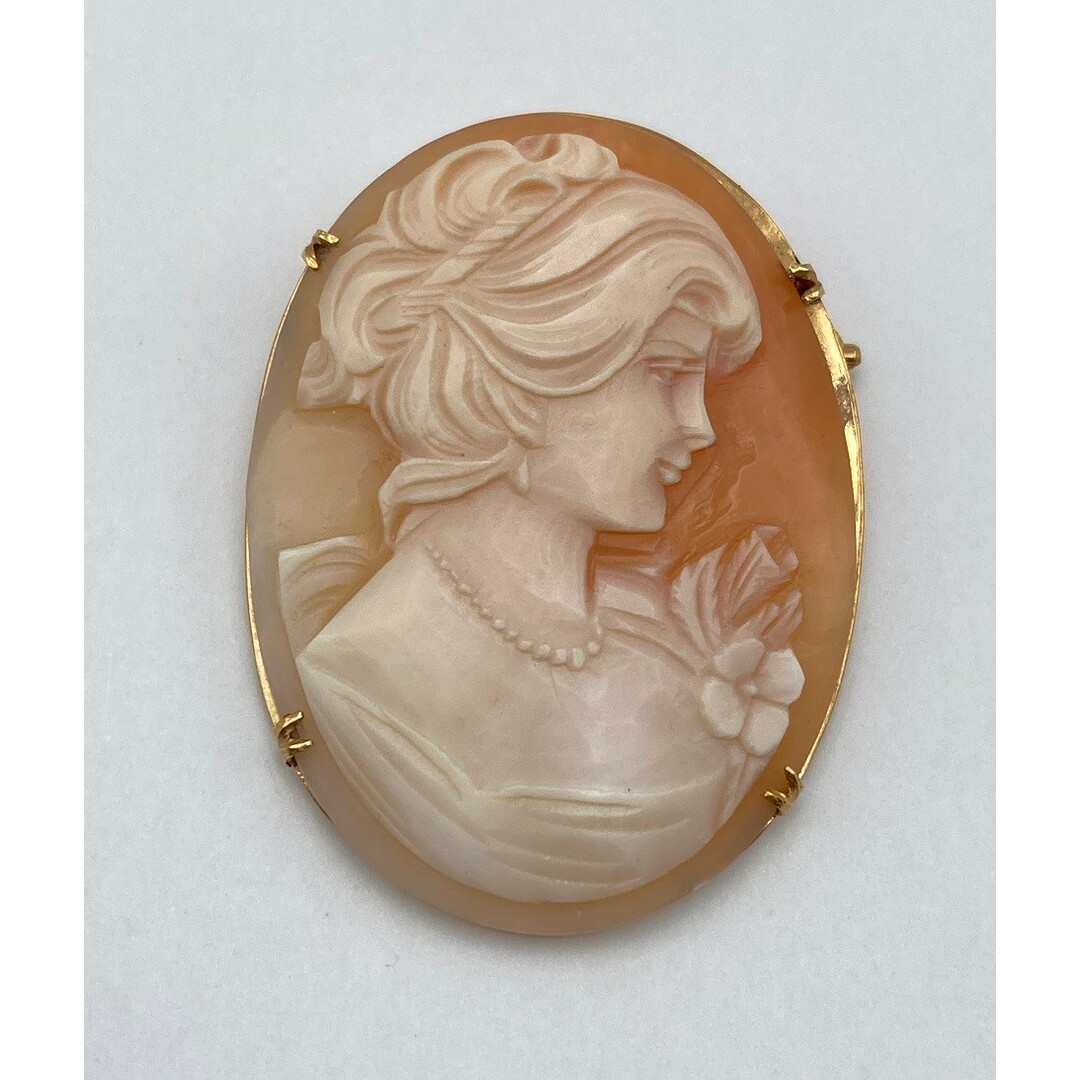 K18 シェルカメオ ブローチ ペンダントトップ 女性の横顔 中古 D4の