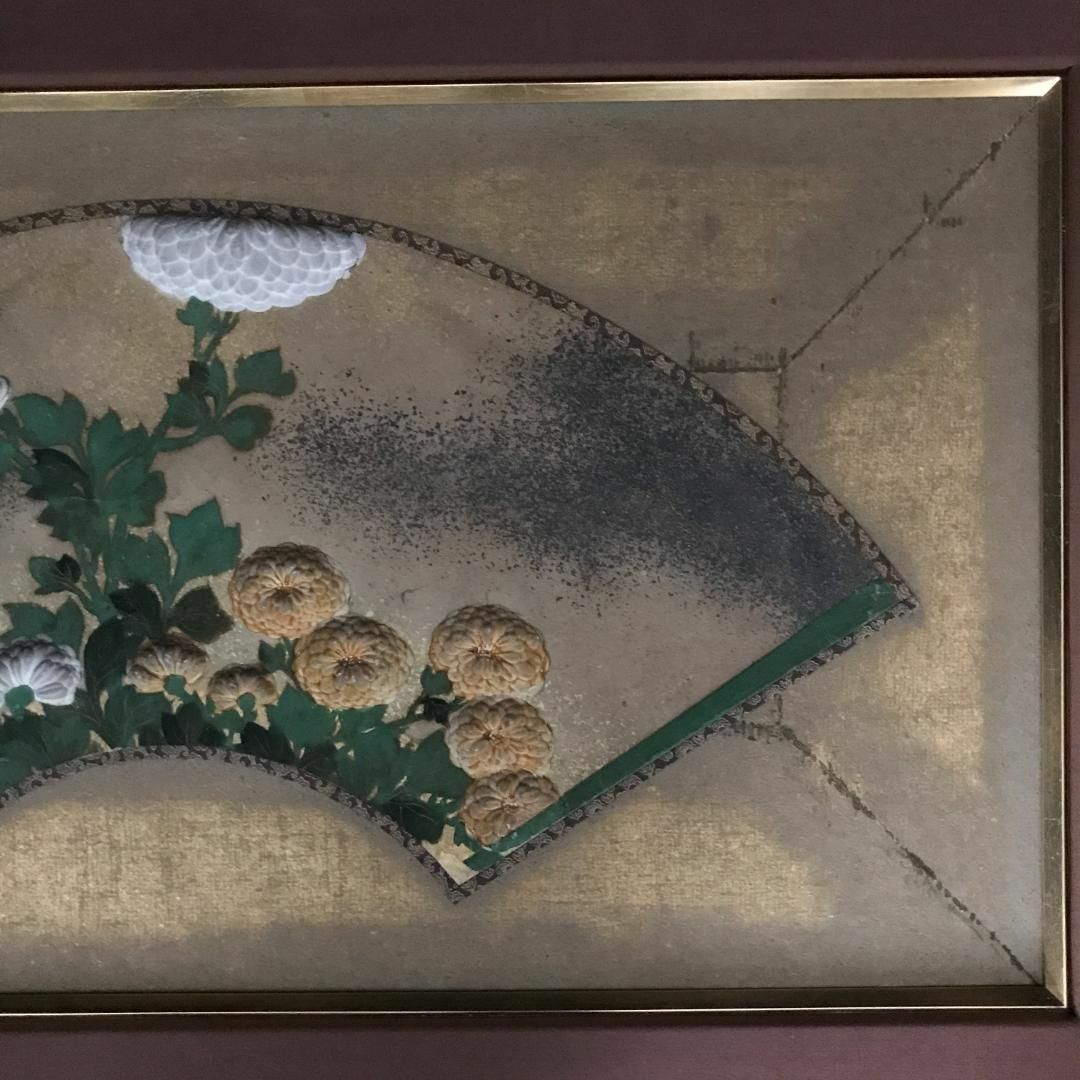 尾形光琳/菊花之図/扇面菊図/日本画/額/掛軸/掛軸/名家伝来/Y-838の