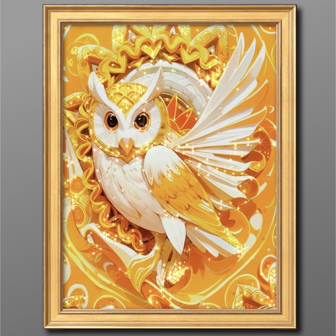 守護神ふくろう フレーム付き 開運と幸福絵画•風水癒し［グラフィック