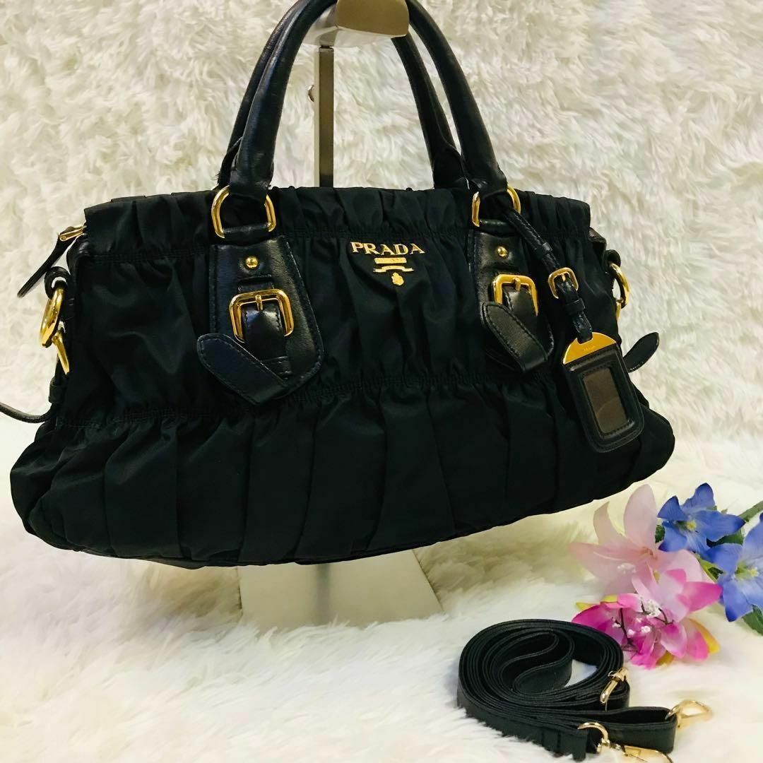 PRADA - 【極美品】プラダ ショルダーバッグ 2way ギャザー ゴールド