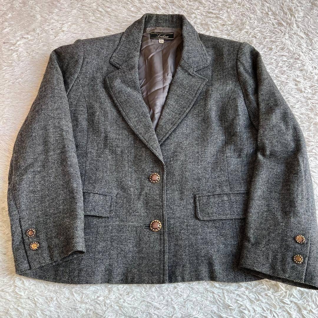 leilian - レリアン カシミヤ混 ウール ジャケット グレー系 13号