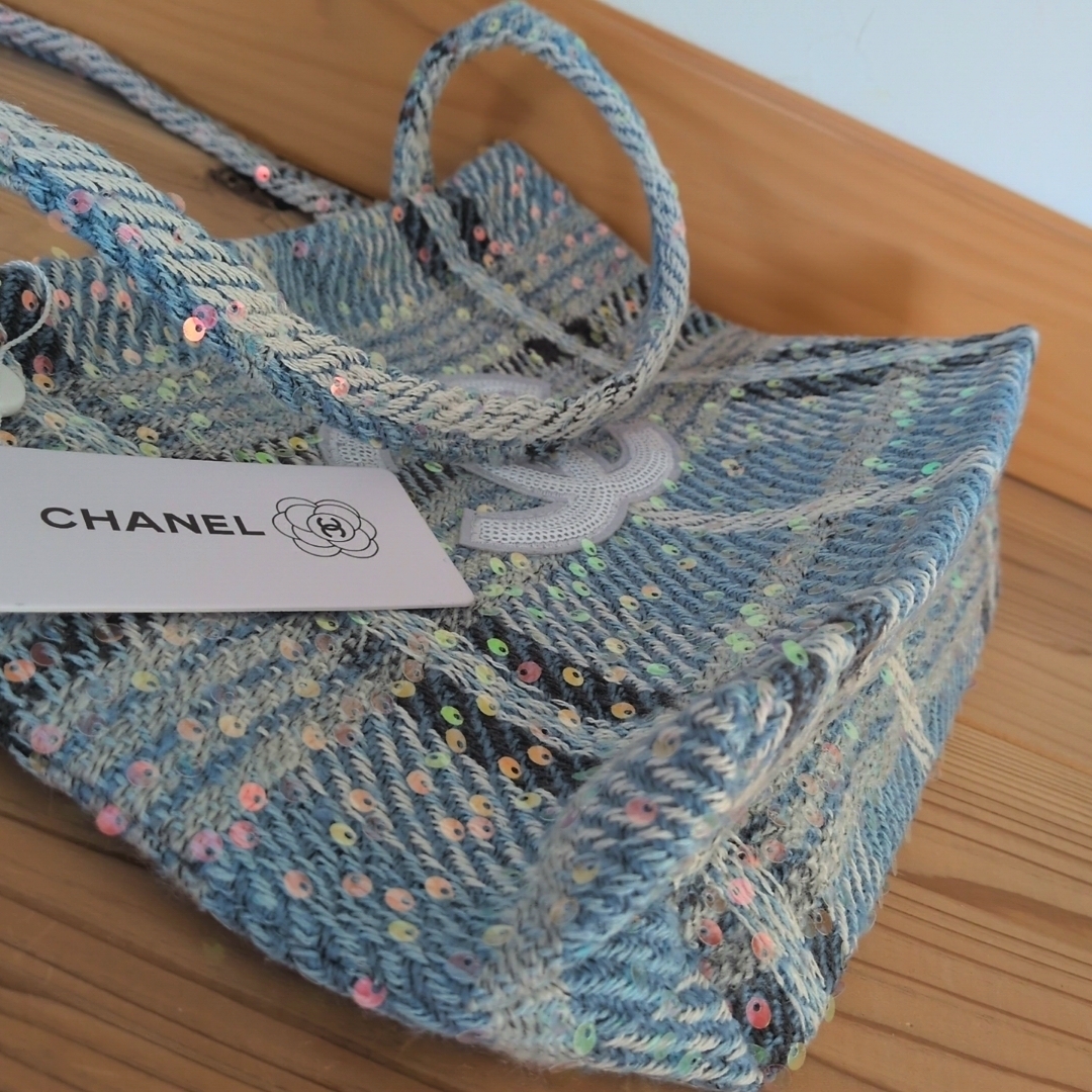 CHANEL - シャネルトートバッグ青チェック柄 スパンコール ノベルティ