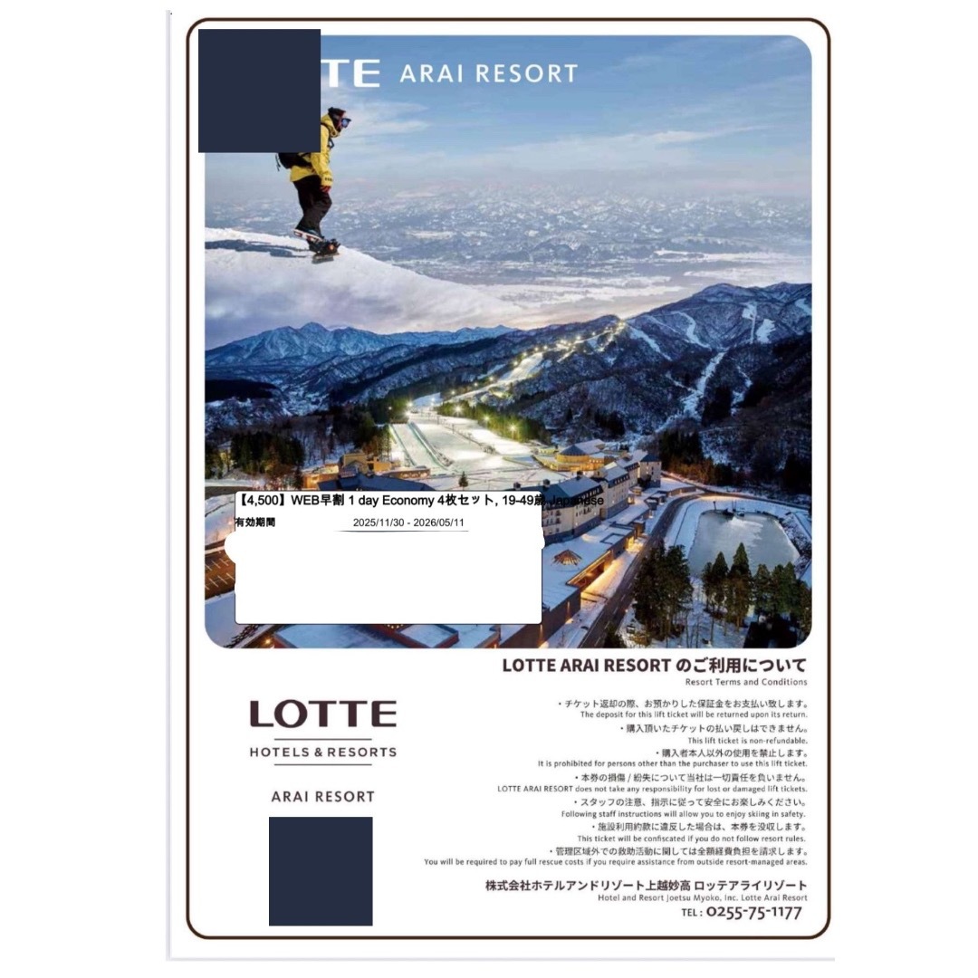ロッテアライリゾート エコノミーチケット リフト券の通販 by ミーニャ