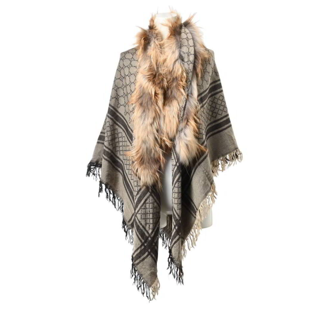 GUCCI - GUCCI フォックスファー シルク混 GG柄 ストール マフラーの