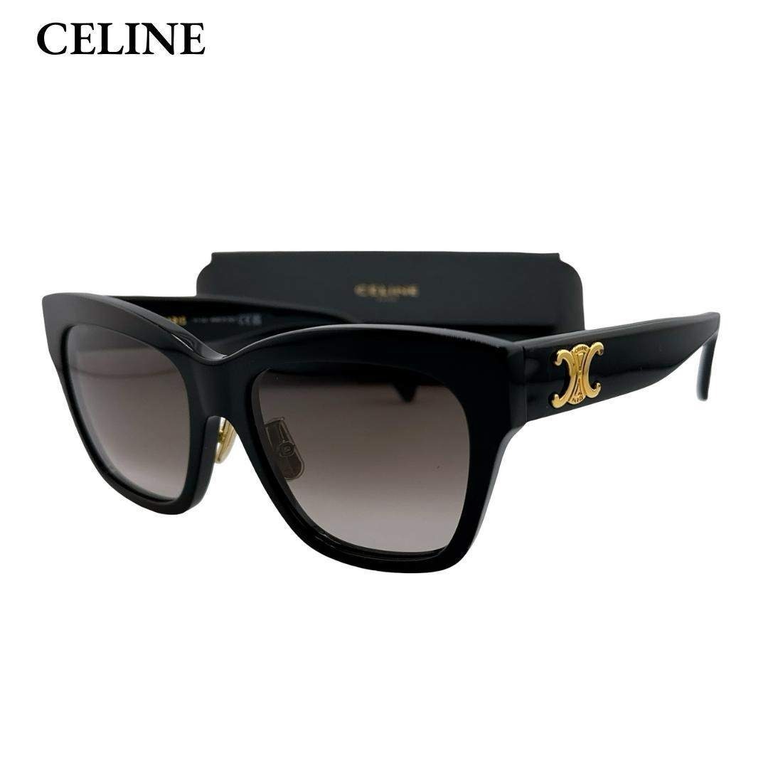 ケース付】セリーヌ サングラス トリンオフ ロゴ ゴールド金具 ブラック 黒