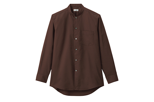 メンズスタンドカラー長袖シャツ（ブラウン）（M） 【業務用食材の