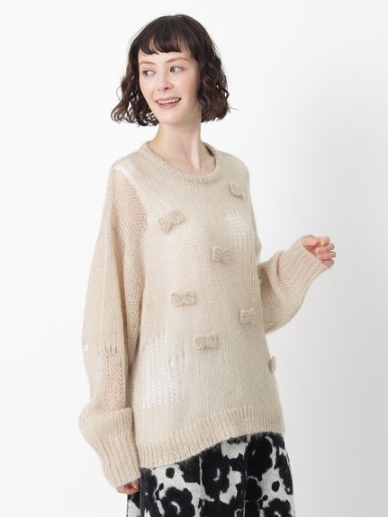 モヘアウールランダム針抜き編みリボンニット（ニット）｜H.A.K（ハク